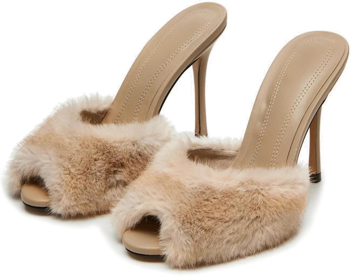 Yishaweiqi Women's Mesh Heeled Sandals Peep Toe Mules Slip on Stiletto High Heels Dress Sexy Slid... | Amazon (US)