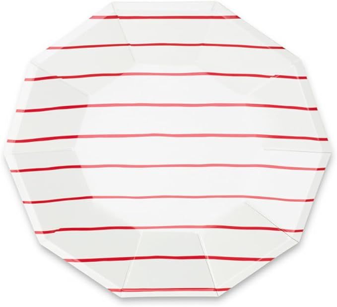 Daydream Society Frenchie Striped - Large Paper Plates with Candy Apple Red Stripes - Pack of 8 D... | Amazon (US)
