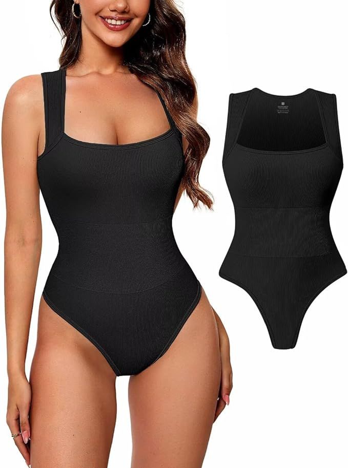 Vertvie Bodysuits for Women Sexy Ribbed Sleeveless Square Neck Tummy Control Tank Top Bodysuit | Amazon (US)
