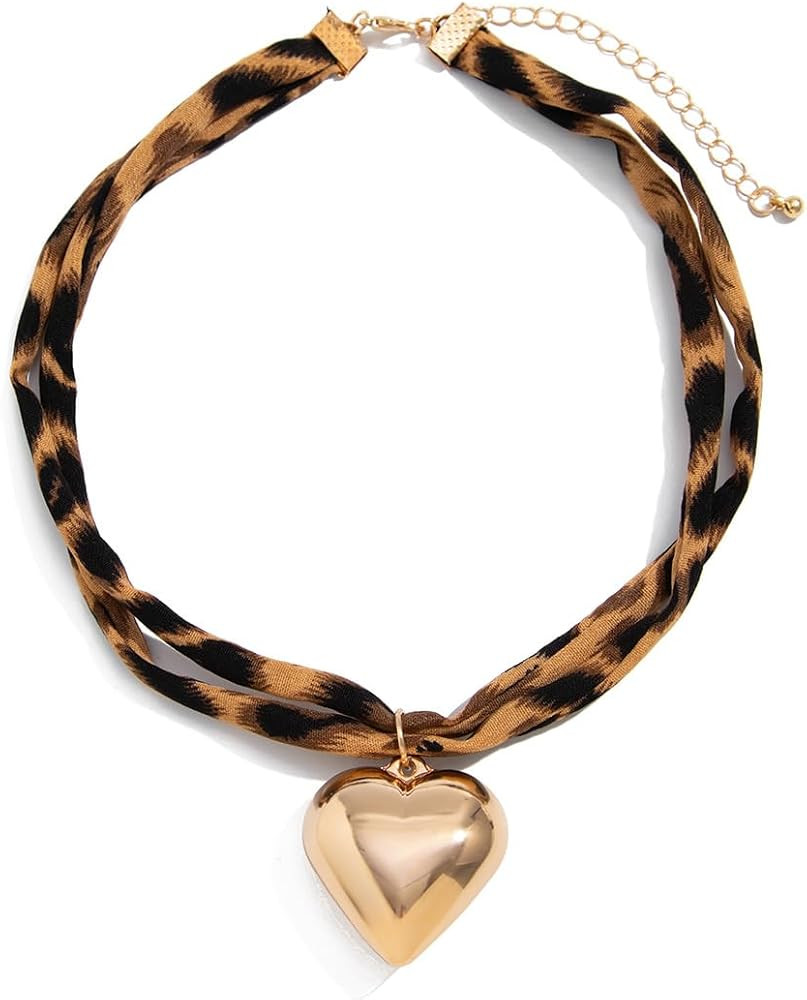 PLOUTOS Trendy Boho Leopard Fabric Choker Necklace for Women Gold Sphere Pendant Adjustable Knot ... | Amazon (US)