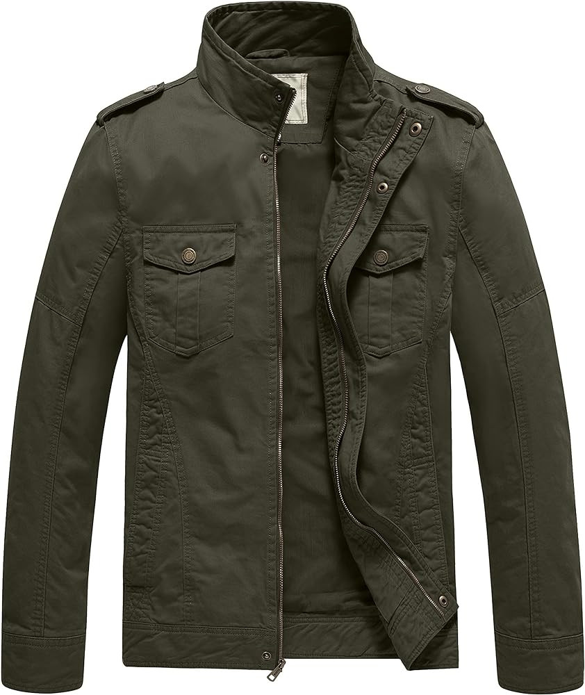 WenVen Men's Casual Washed Cotton Military Jacket | Amazon (US)