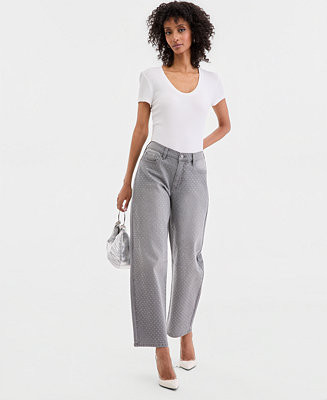 I.N.C. International Concepts Women's High-Rise Rhinestone Barrel-Leg Jeans, Macy's Exclusive - M... | Macy's