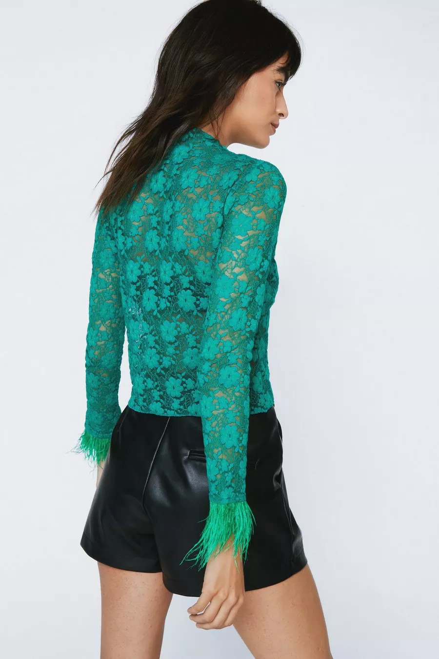 Lace Top with Feather Trim Cuffs | Nasty Gal UK (+IE)