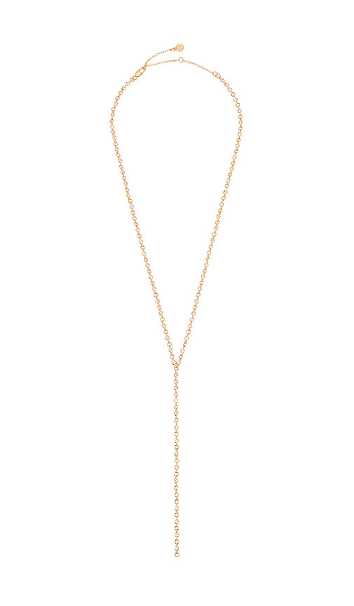 Ettika Dainty Crystal Disc Chain Lariat Necklace in Metallic Gold. | Revolve Clothing (Global)