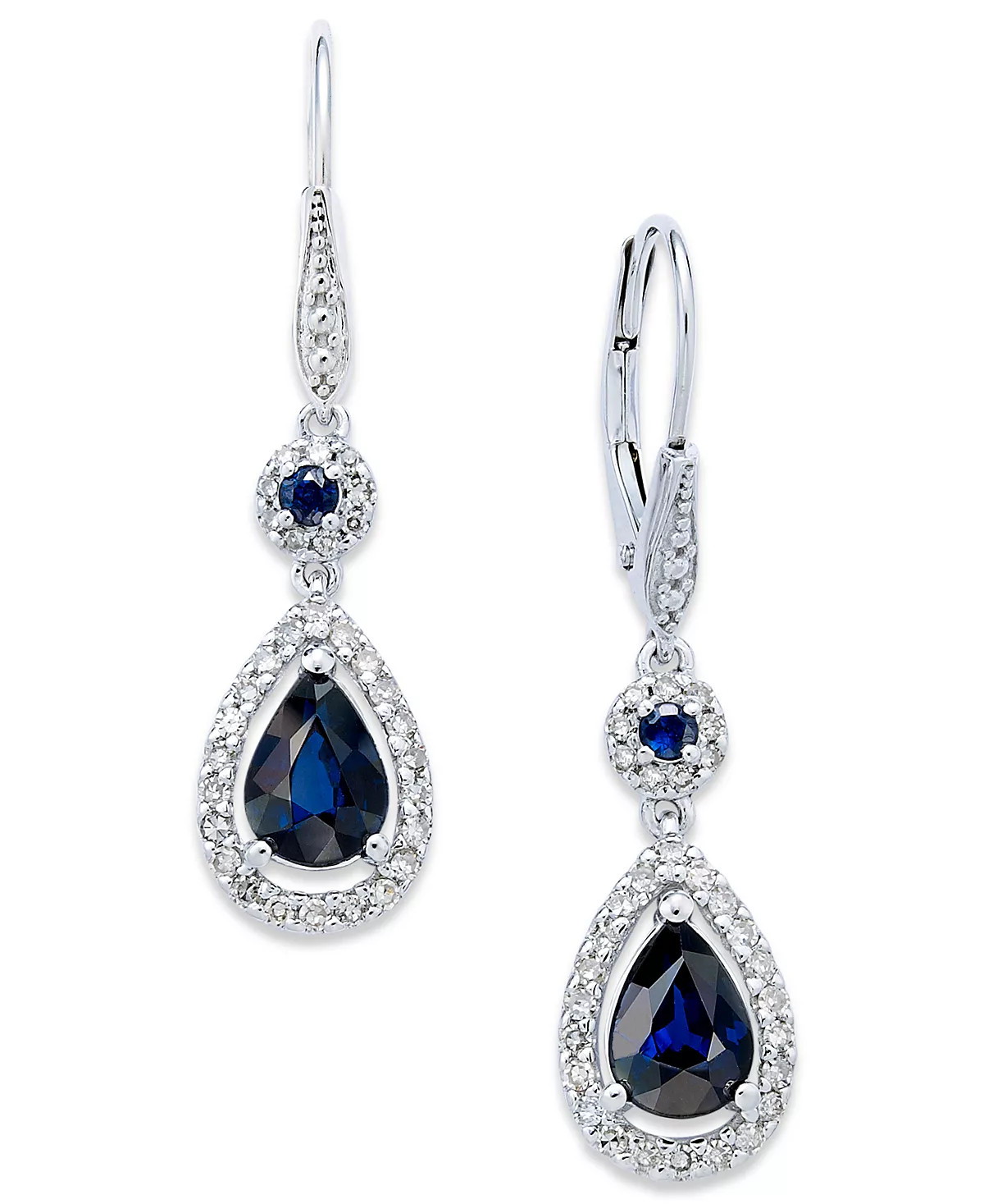 Macy's Sapphire (1-3/8 ct. t.w.) and Diamond (1/3 ct. t.w.) Pear Drop Earrings in 14k White Gold ... | Macys (US)