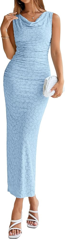 Simplee Womens Summer Floral Maxi Dress Sleeveless Cowl Neck Stretch Bodycon Cocktail Party Weddi... | Amazon (US)