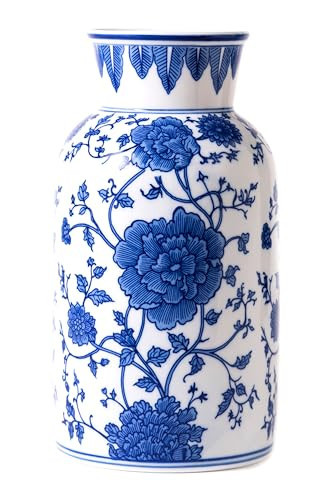 GaLouRo Modern Blue and White Porcelain Vase - Chinoiserie Ginger Jar for Home Decor, Floral Arrangement, 11-Inch Height Handcrafted Ceramic Vase | Amazon (US)