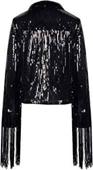 CXINS Women's Sequin Tassel Jacket Sparkle Retro Long Sleeve Reflective Fringe Jacket Sequin Coat | Amazon (US)