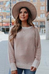 Two Tone Boatneck Camel Ribbed Sweater | Magnolia Boutique