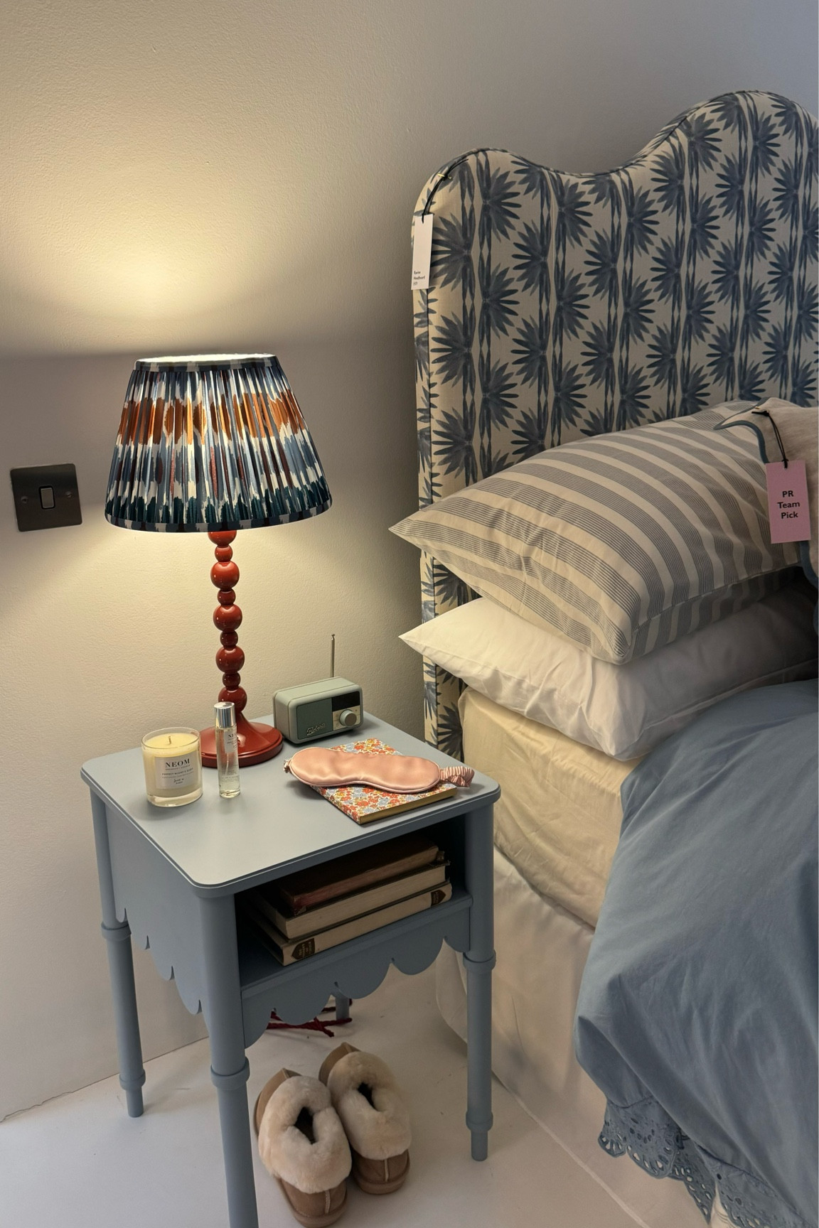 Dreamy bedroom set up 
#bedroom #interiordesign #scallops #blue #headboard #bobbinlamp 

#LTKMostLoved #LTKU #LTKGiftGuide