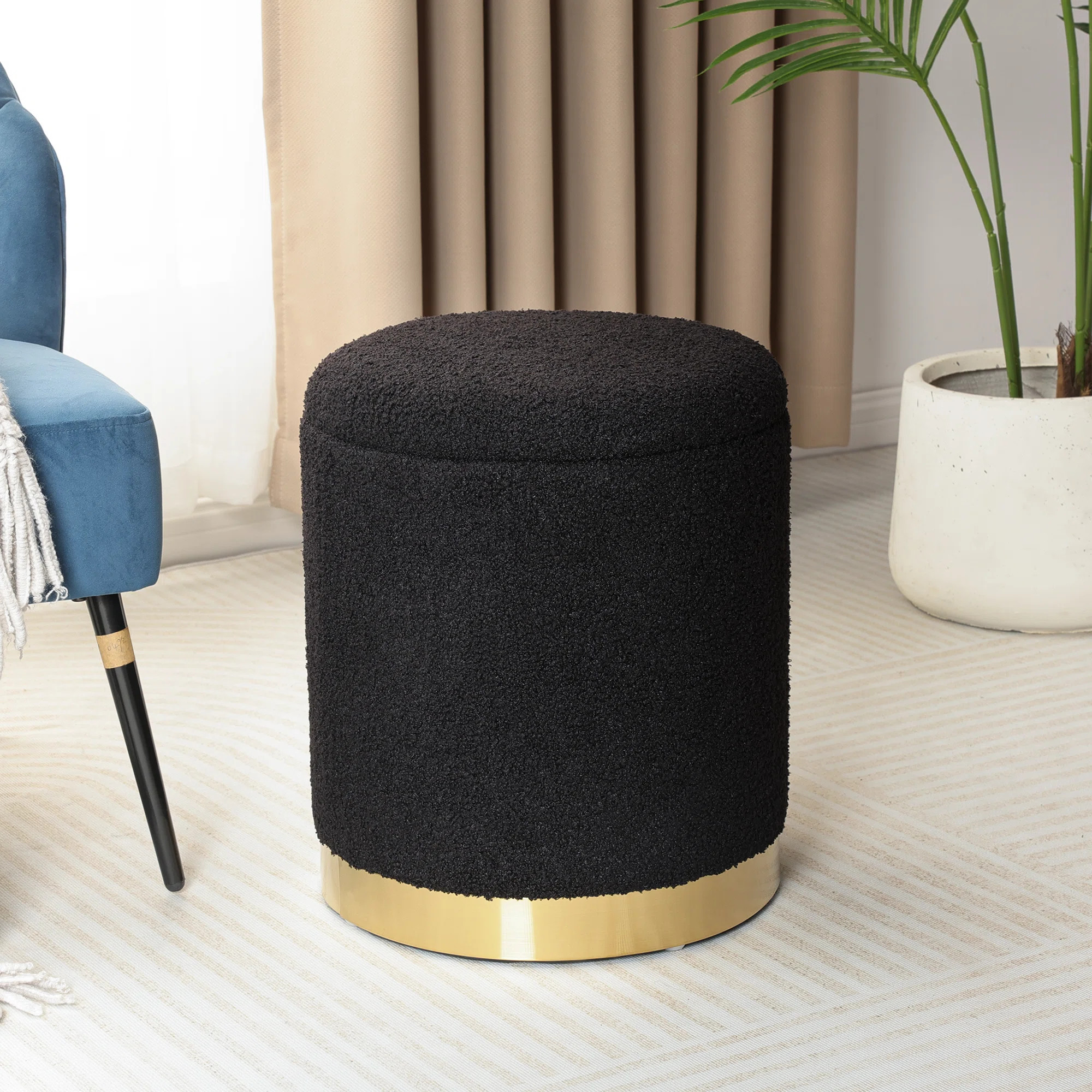 Teddy Fleece Round Ottoman With Storage | Wayfair North America