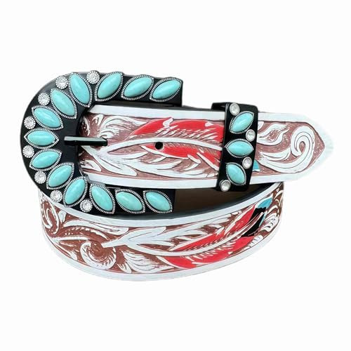 FuwangCB Turquoise Belt for Women, Brown Western Leather Belts for Women, Vintage Country Cowgirl Belt, Western Wear Boho Accessories | Amazon (US)
