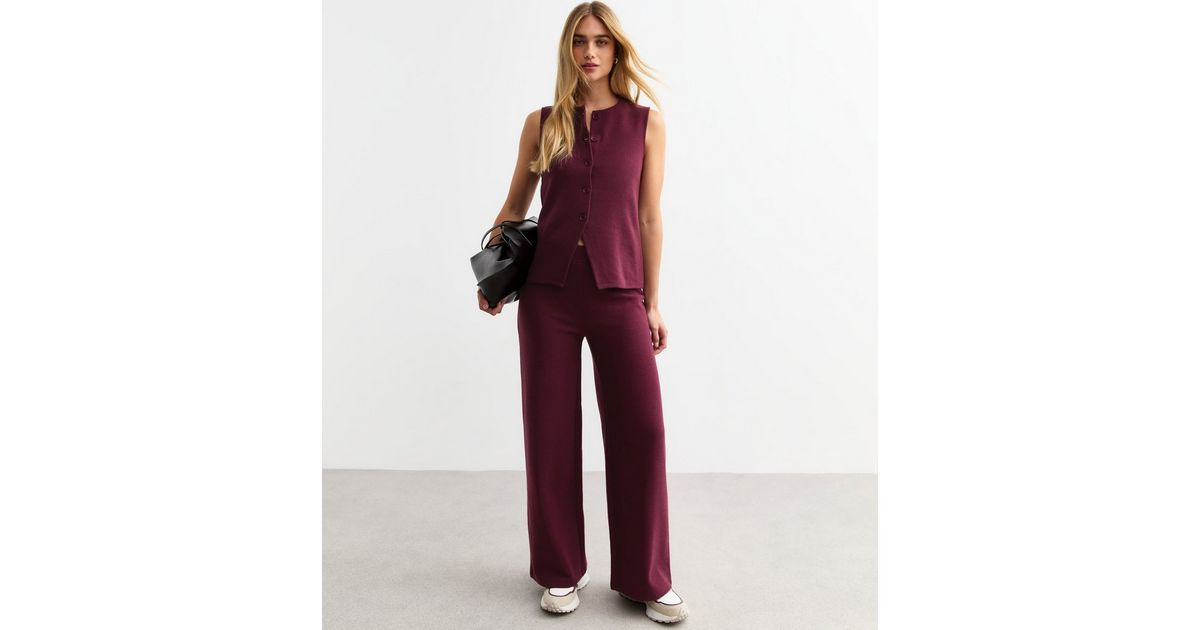 Burgundy Soft Touch Wide Leg Trousers | New Look | New Look (UK)
