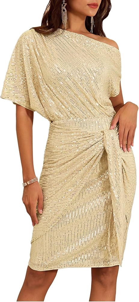 GRACE KARIN Women's Sequin Sparkly Glitter Party Club Dress One Shoulder Ruched Cocktail Bodycon ... | Amazon (US)