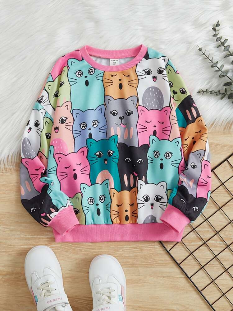 SHEIN Girls Cartoon Graphic Pullover | SHEIN