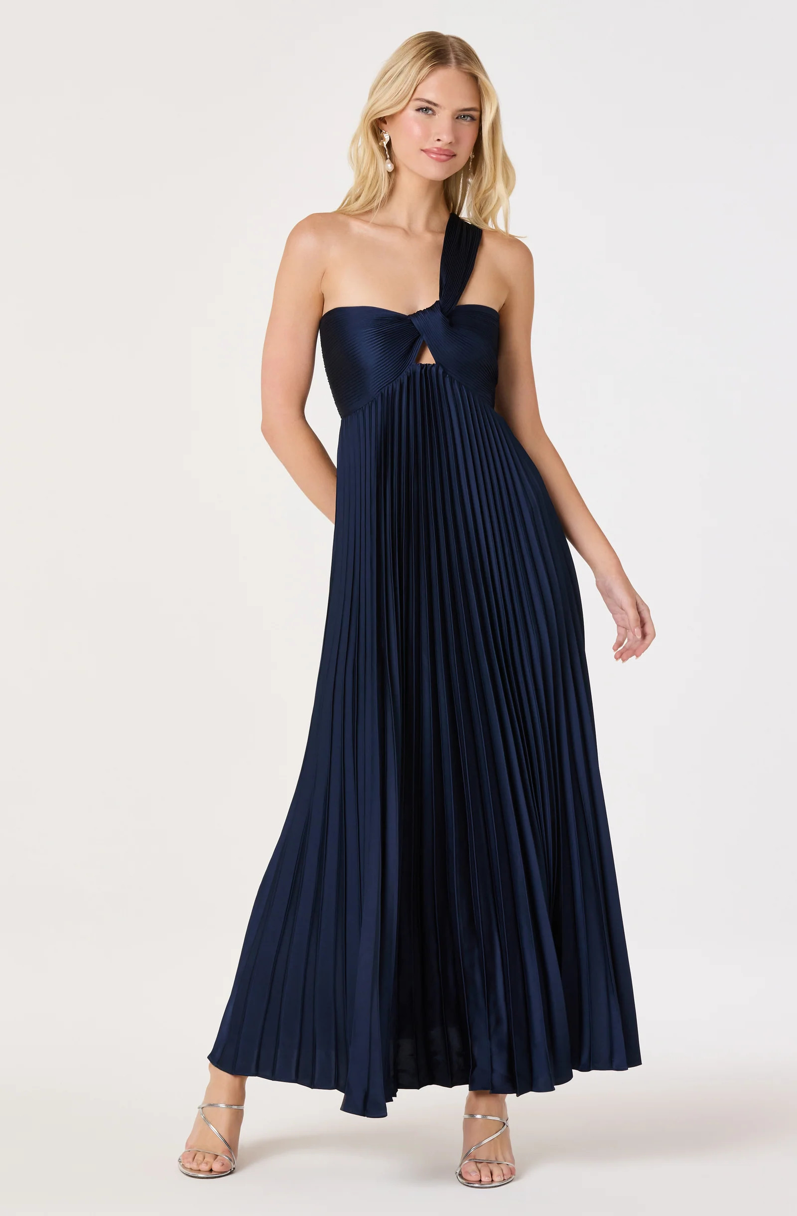 Rasya One-Shoulder Pleated Maxi Dress - Navy / XS | ASTR The Label (US)