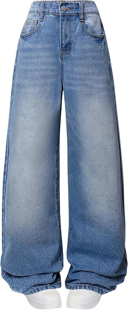 Jeans for Girls Baggy Wide Leg Cute Bow High Elastic Waisted Denim Pants Y2K Boyfriend Skater Str... | Amazon (US)