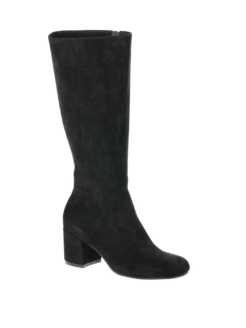 Time and Tru Women's Faux Suede Tall Block Heel Boots - Walmart.com | Walmart (US)