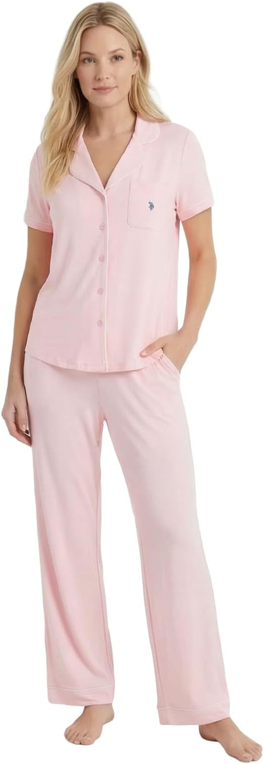 U.S. Polo Assn. Pajamas Set for Women - Short Sleeve Button Down Sleepwear Shirt and PJ Pants - L... | Amazon (US)