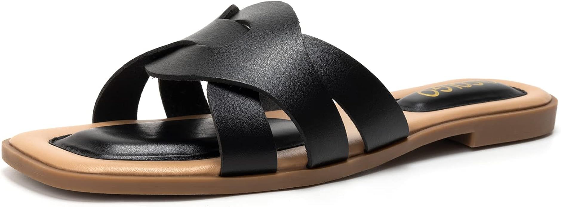 Colgo Women Square Slide Sandals Open Toe Slip on Flat Sandals for Women | Amazon (US)