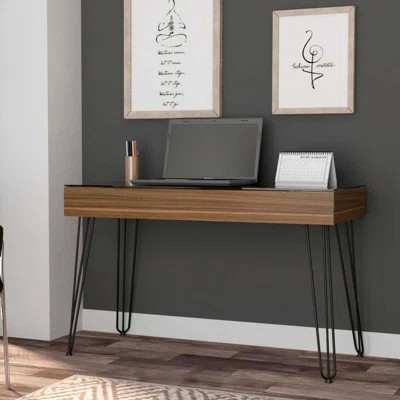 Industrial Style 1-Drawer Rectangle Writing Desk With Hairpin Legs And Glass Top Surface | Wayfair North America
