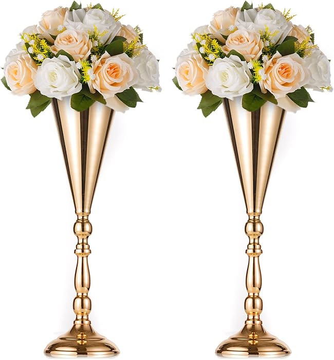 2 Pcs Tabletop Metal Wedding Flower Trumpet Vase, 16.5 inch Tall Table Decorative Centerpiece, Ar... | Amazon (US)