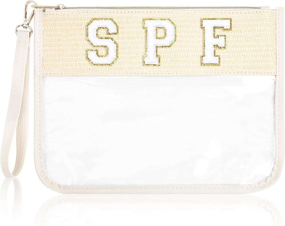 SOIDRAM SPF Bag Sunscreen Makeup Bag Chenille Letter Pouch Clear Travel Zipper Nylon Cosmetic SPF... | Amazon (US)