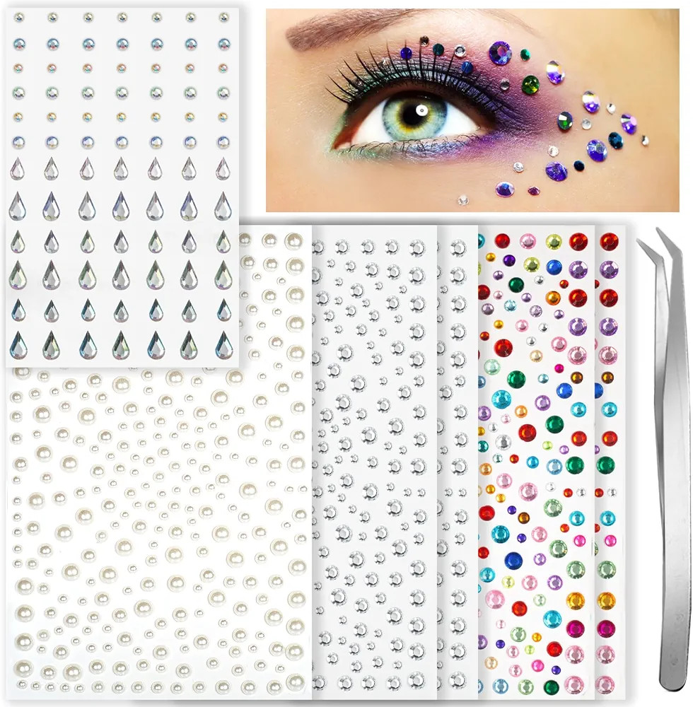 Pydeeirom Face Gems Face Rhinestones for Makeup Self Adhesive Face Jewels, Hair Gems, Hair Jewels... | Amazon (US)
