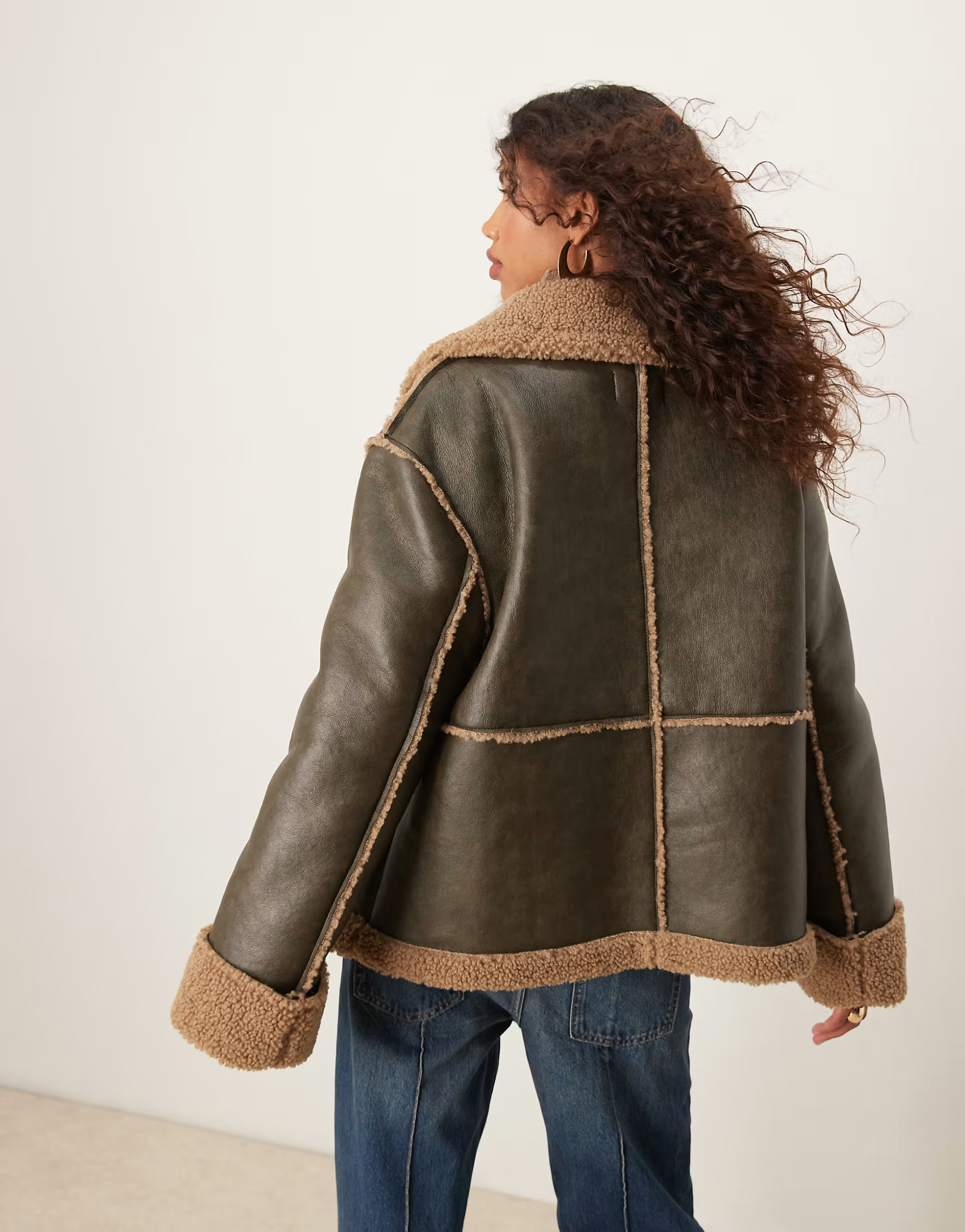 ASOS DESIGN - Veste aviateur avec col imitation peau de mouton - Moka délavé | ASOS | ASOS (Global)