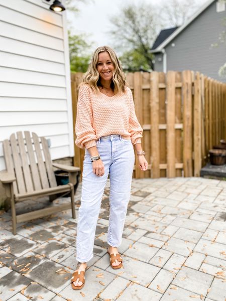 Casual Friday work wear. Spring jeans. Lightweight sweater. Pink lily and express for the win. These Steve Madden hadyn sandals are the icing on the cake. They go with everything and give it all a more elegant feel! 

#LTKSeasonal #LTKstyletip #LTKshoecrush