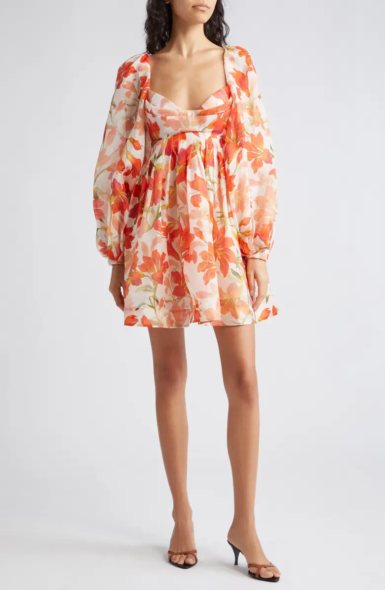 Tranquility Floral Long Sleeve Bralette Bodice Minidress | Nordstrom