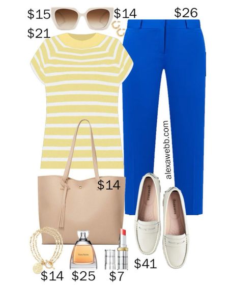 Plus Size on a Budget – Spring Work Outfit - A plus size business casual outfit idea for spring into summer. A yellow striped top is paired with bright cobalt blue pants. White loafers and a taupe tote bag complete the look. All on a budget! Alexa Webb

#LTKfindsunder50 #LTKplussize #LTKstyletip