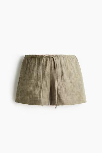 H & M - MAMA Drawstring Muslin Shorts - Green | H&M (US + CA)