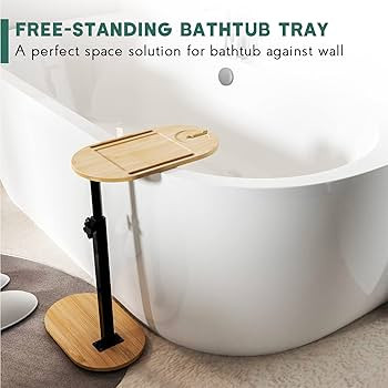 Yumkfoi Bamboo Bathtub Tray Table with Adjustable Height, Freestanding Bath Caddy Tray for Tub Ag... | Amazon (US)