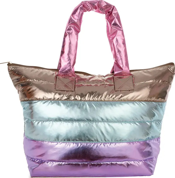 Kids' Icy Colorblock Shiny Puffer Overnight Bag | Nordstrom
