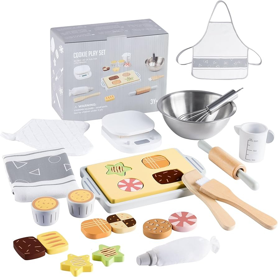 Wooden Toy Bake and Cookie Set, Pretend Play Food Sets for Kids, Pretend Cookies and Baking Set K... | Amazon (US)