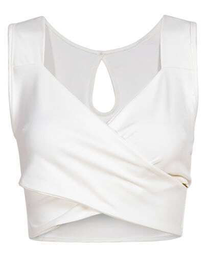 White V Neck Backless Crop Tank Top | SHEIN