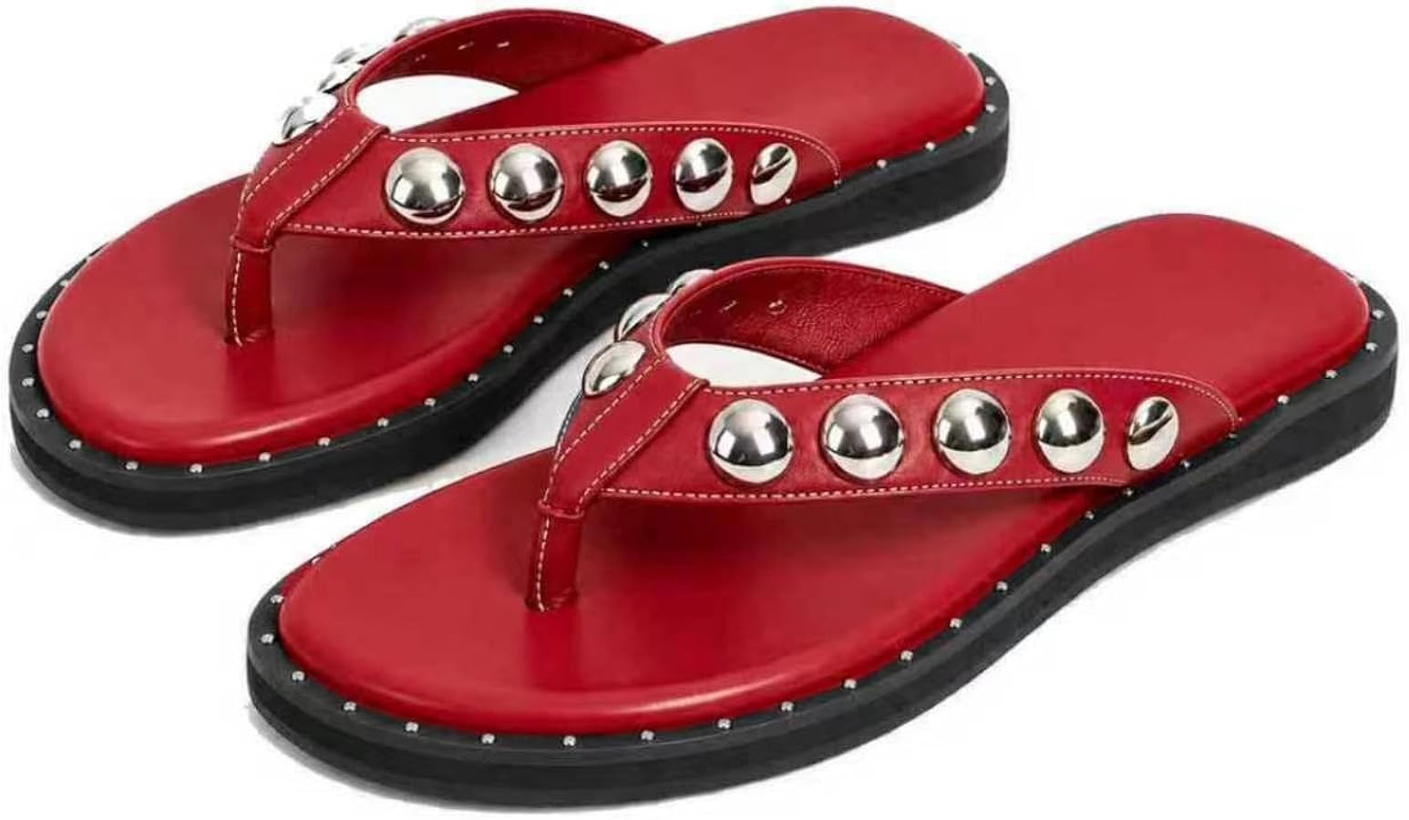 ZJGZF Studded Thong Sandals Womens Flip Flop Slides Round Toe Summer sandal Slip On Comfortable S... | Amazon (US)