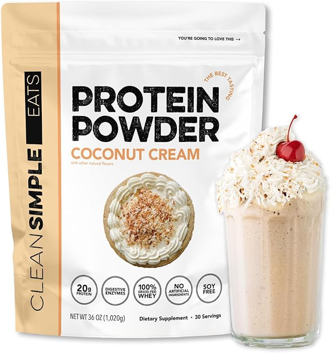 Clean Simple Eats Whey Protein Powder, Coconut Cream Flavor Naturally Sweetened, 100% Grass Fed P... | Amazon (US)