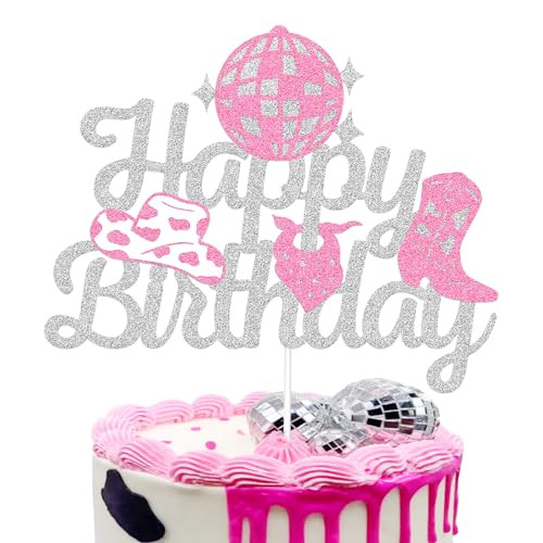 Cowgirl Birthday Cake Topper Western Cowgirl Birthday Cake Decoration Western Cowgirl Rodeo Theme Girl Birthday Decoration Glitter Silver Pink Cowgirl Party Supplies | Amazon (US)