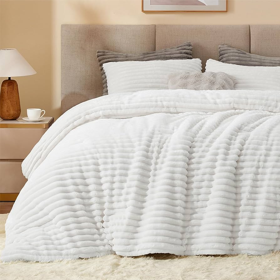 BEDELITE Fleece King Comforter Set -Super Soft & Warm Fluffy Bright White Bedding, Luxury Fuzzy H... | Amazon (US)