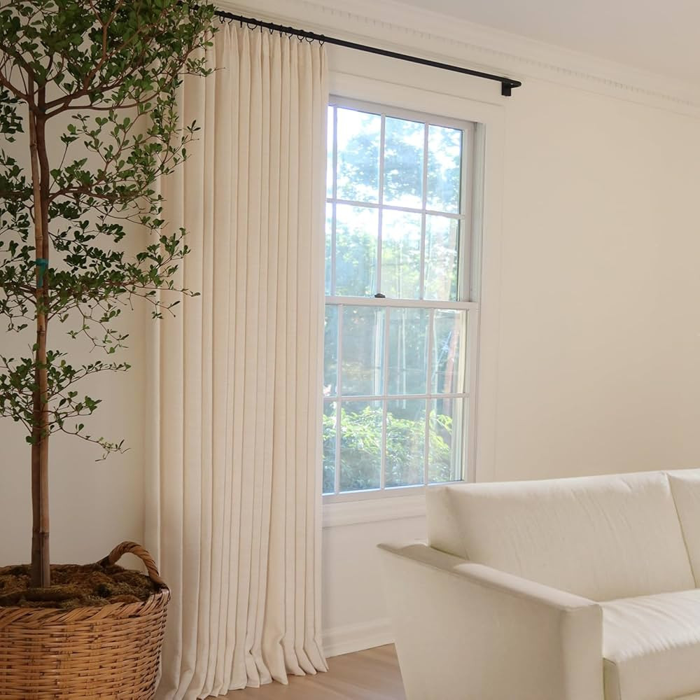 TWOPAGES 50 W x 108 L Inches Tailor Pleat Curtain for Living Room, Heavy Faux Linen Textured Wind... | Amazon (US)