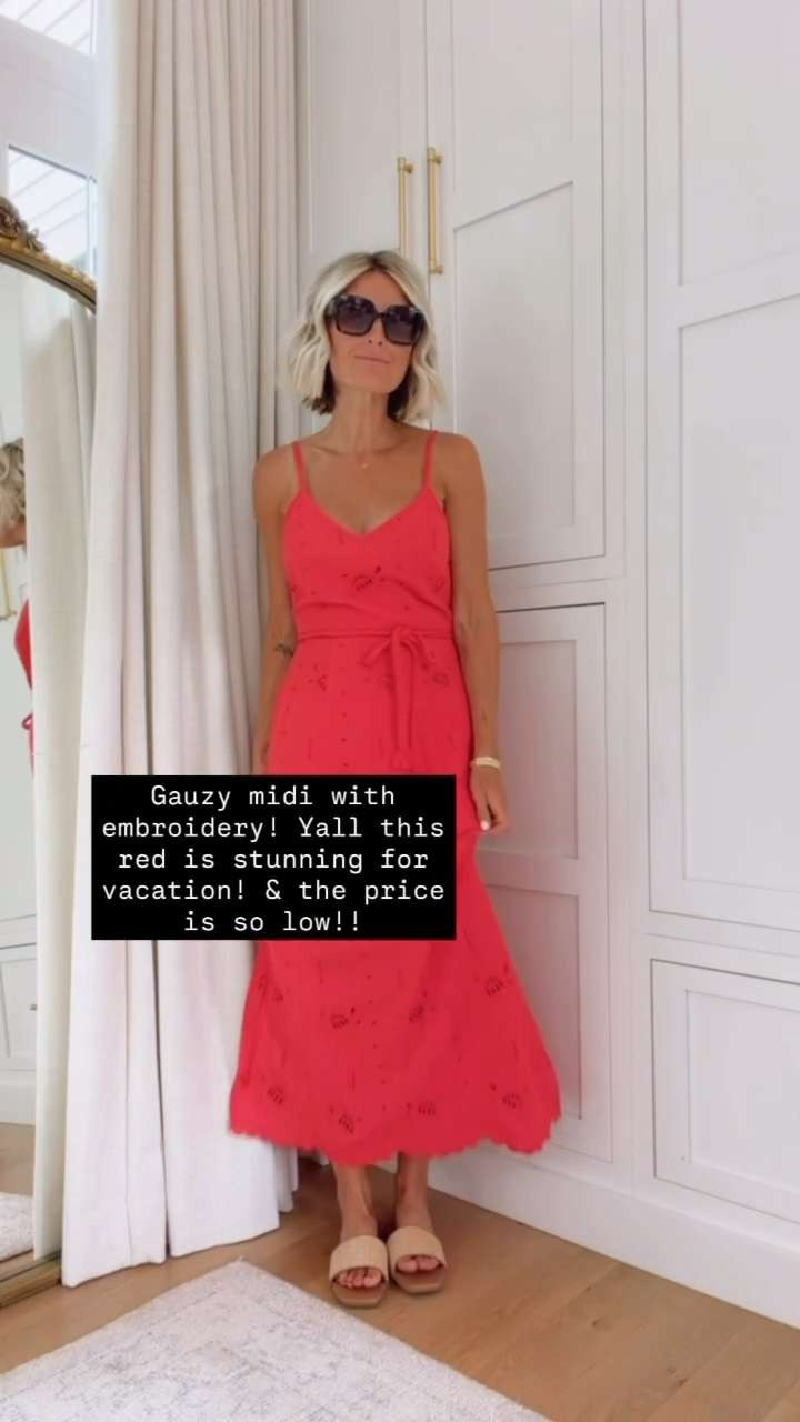 Cannot get over this dress from Target! I love the embroidery details! Super lightweight & comfortable! It's 40% off this week! I'm wearing an XS!

Loverly Grey, summer dress, vacation looks, resort wear, red dress, july 4th outfit inspo 

 #LTKSeasonal #LTKSaleAlert