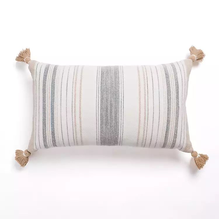 New! Blue Breezy Stripes Lumbar Pillow | Kirkland's Home