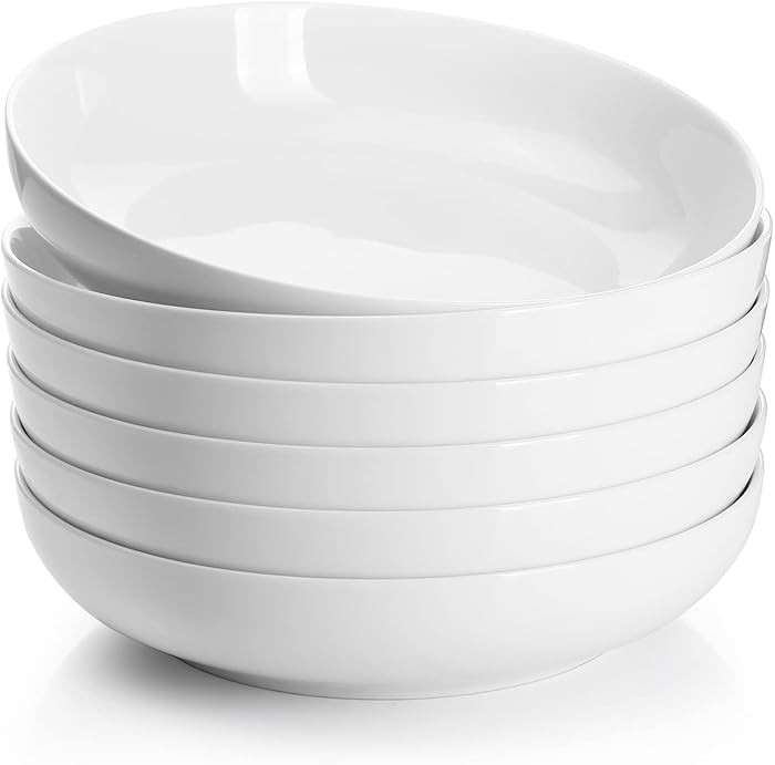 Sweese 22oz Porcelain Pasta Bowls Set of 6-7.6 Inch White Salad Serving Plates, Microwave Dishwas... | Amazon (US)