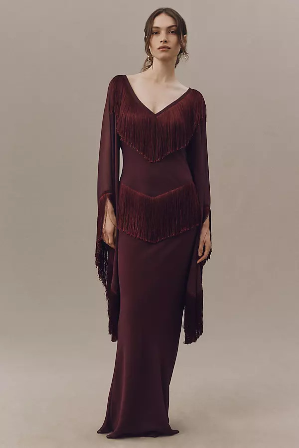 De La Vali Cristal Fringed V-Neck Maxi Dress | Anthropologie (US)