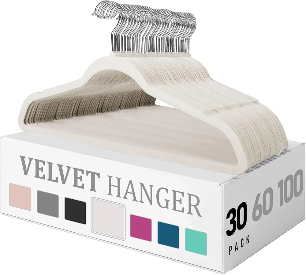 Premium Velvet Hangers 30 Pack, Heavy Duty Study Ivory Hangers for Coats, Pants & Dress Clothes -... | Amazon (US)