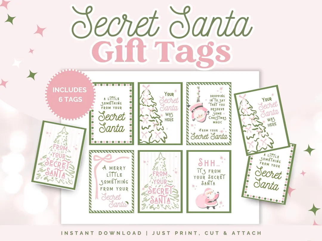 Printable Secret Santa Gift Tags: Set of 6 (instant Download) - Etsy | Etsy (US)