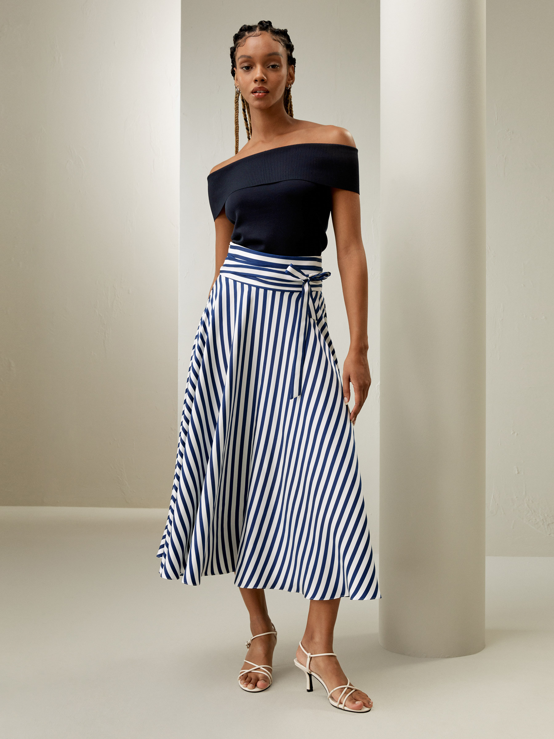 Silk Striped Midi Skirt | LilySilk