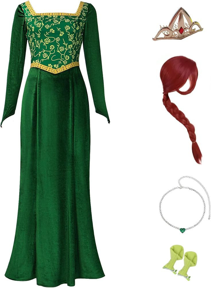 Vestido de princesa para mujer, de manga larga, vestido de terciopelo verde, elegante vestido de ... | Amazon (US)